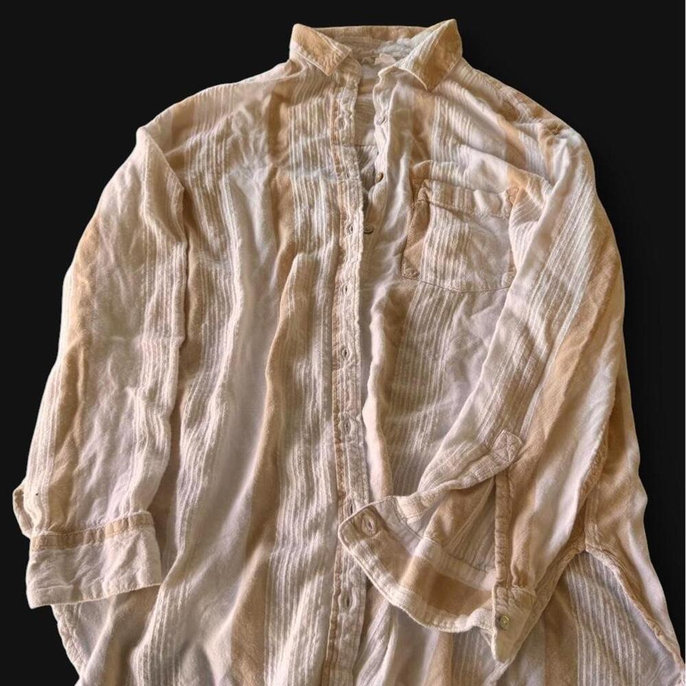 Billabong Shirt Mens 2XL Beige Striped Long Sleeve Button-Up Casual Summer